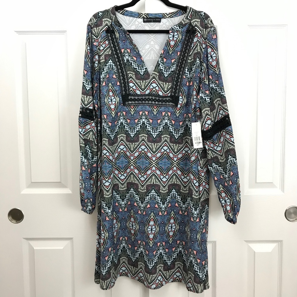 Blue Patterned Shift Dress - BRAND NEW